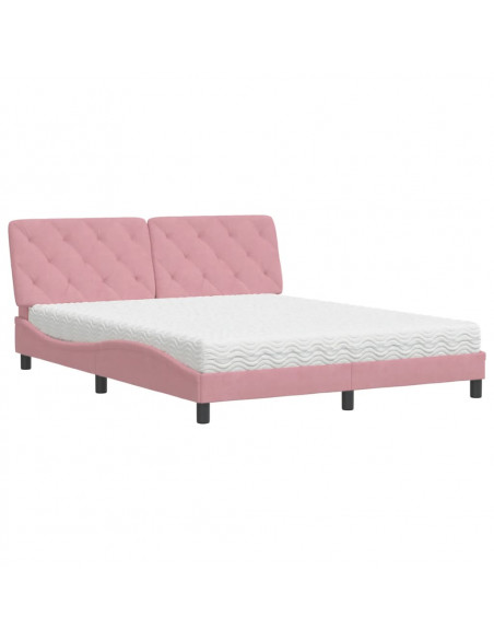 Letto con Materasso Rosa 160x200 cm in Velluto