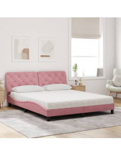 Letto con Materasso Rosa 160x200 cm in Velluto 2