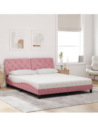Letto con Materasso Rosa 160x200 cm in Velluto