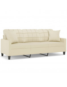 Divano a 3 Posti con Cuscini Crema 180 cm in Similpelle