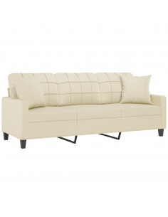 Divano a 3 Posti con Cuscini Crema 180 cm in Similpelle 2