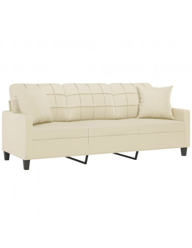 Divano a 3 Posti con Cuscini Crema 180 cm in Similpelle