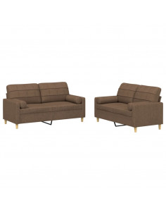 Set di Divani 2 pz con Cuscini Marrone in Tessuto