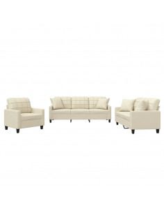 Set di Divani 3 pz con Cuscini Crema in Similpelle