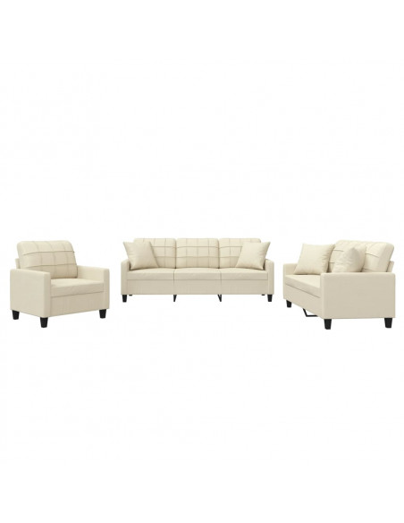 Set di Divani 3 pz con Cuscini Crema in Similpelle