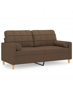 Divano a 2 Posti con Cuscini Marrone 140 cm in Tessuto