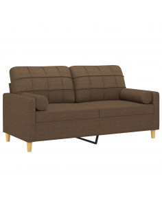 Divano a 2 Posti con Cuscini Marrone 140 cm in Tessuto 2