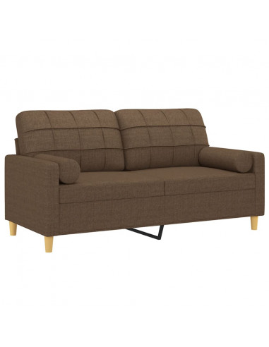 Divano a 2 Posti con Cuscini Marrone 140 cm in Tessuto