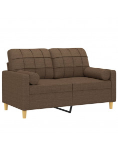 Divano a 2 Posti con Cuscini Marrone 120 cm in Tessuto 2