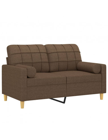 Divano a 2 Posti con Cuscini Marrone 120 cm in Tessuto