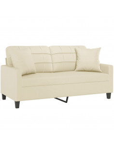 Divano a 2 Posti con Cuscini Crema 140 cm in Similpelle 2