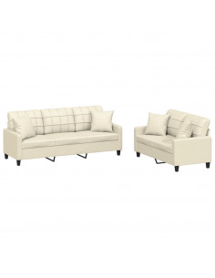 Set di Divani 2 pz con Cuscini Crema in Similpelle