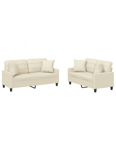 Set di Divani 2 pz con Cuscini Crema in Similpelle