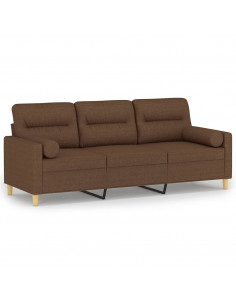 Divano a 3 Posti con Cuscini Marrone 180 cm in Tessuto