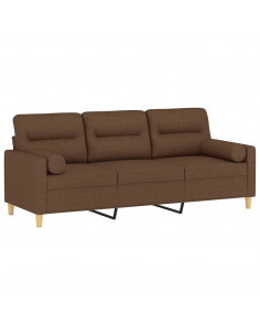 Divano a 3 Posti con Cuscini Marrone 180 cm in Tessuto 2