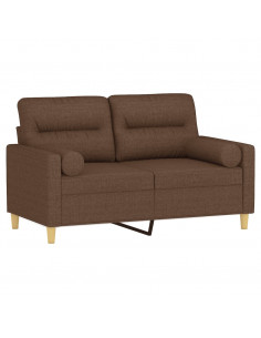 Divano a 2 Posti con Cuscini Marrone 120 cm in Tessuto 2