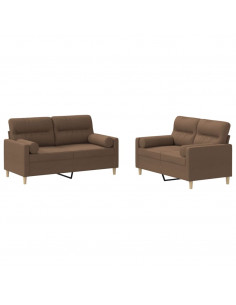 Set di Divani 2 pz con Cuscini Marrone in Tessuto