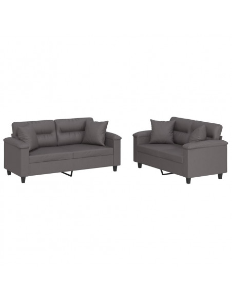 Set di Divani 2 pz con Cuscini Grigio in Similpelle
