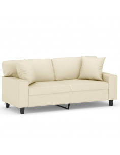 Divano a 2 Posti con Cuscini Crema 140 cm in Similpelle