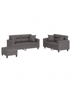 Set di Divani 3 pz con Cuscini Grigio in Similpelle