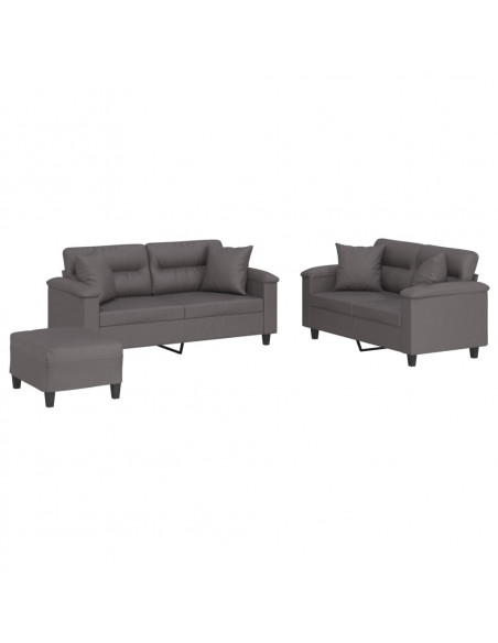 Set di Divani 3 pz con Cuscini Grigio in Similpelle