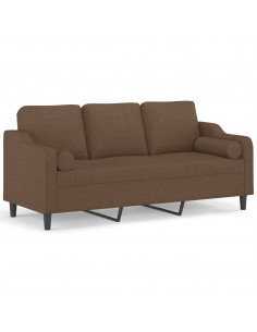 Divano a 3 Posti con Cuscini Marrone 180 cm in Tessuto