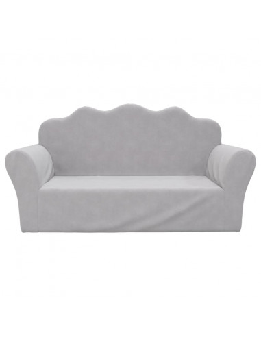 Divano per Bambini a 2 Posti Grigio Chiaro in Morbido Peluche