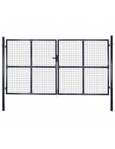 Cancello per Giardino Rete in Acciaio Zincato 289x150 cm Grigio