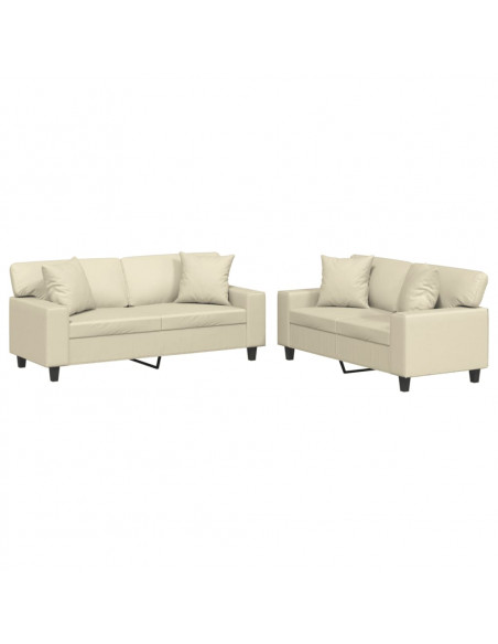Set di Divani 2 pz con Cuscini Crema in Similpelle