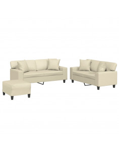 Set di Divani 3 pz con Cuscini Crema in Similpelle