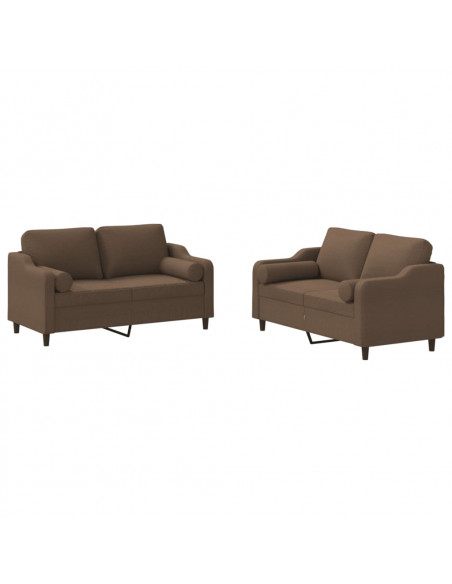 Set di Divani 2 pz con Cuscini Marrone in Tessuto