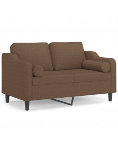 Divano a 2 Posti con Cuscini Marrone 120 cm in Tessuto
