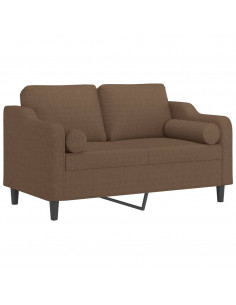 Divano a 2 Posti con Cuscini Marrone 120 cm in Tessuto 2