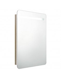 Armadietto Bagno con Specchio e LED Bianco e Rovere 60x11x80 cm