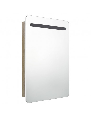 Armadietto Bagno con Specchio e LED Bianco e Rovere 60x11x80 cm