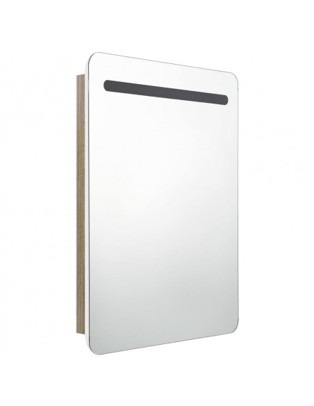 Armadietto Bagno con Specchio e LED Bianco e Rovere 60x11x80 cm