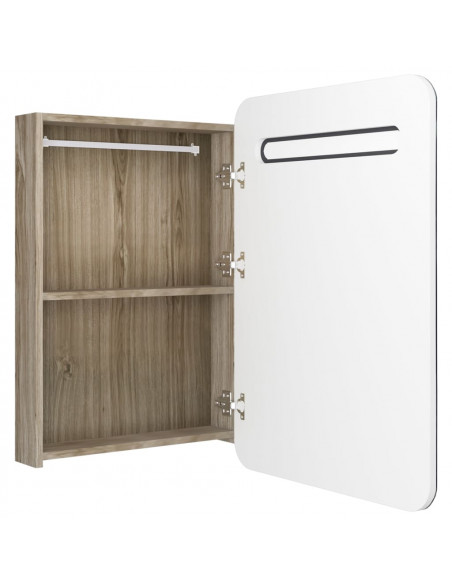 Armadietto Bagno con Specchio e LED Bianco e Rovere 60x11x80 cm