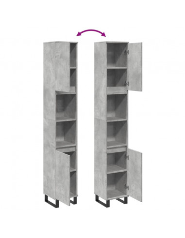 Armadietto Bagno Grigio Cemento 30x30x190 cm Legno Multistrato