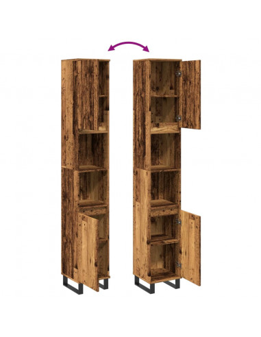 Armadietto Bagno Legno Antico 30x30x190 cm in Legno Multistrato