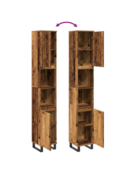 Armadietto Bagno Legno Antico 30x30x190 cm in Legno Multistrato