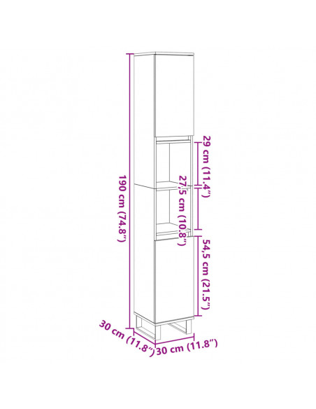 Armadietto Bagno Legno Antico 30x30x190 cm in Legno Multistrato