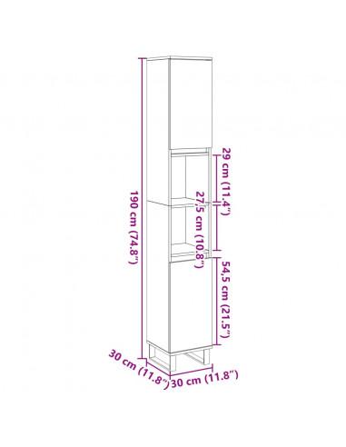 Armadietto Bagno Rovere 30x30x190 cm Legno Multistrato