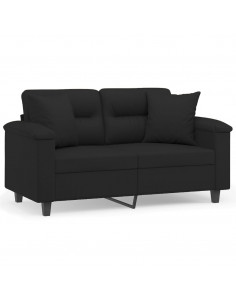 Divano a 2 Posti con Cuscini Nero 120 cm Tessuto Microfibra