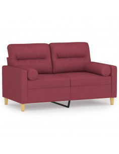 Divano a 2 Posti con Cuscini Rosso Vino 120 cm in Tessuto