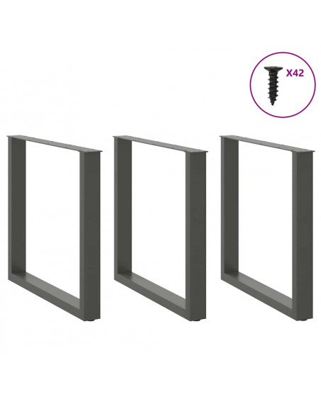 Gambe Tavolino Caffè a U 3 pz Antracite 80x(72-73)cm in Acciaio