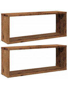 Mensole a Cubo Muro 2 pz Legno Antico 60x15x23 cm in Truciolato