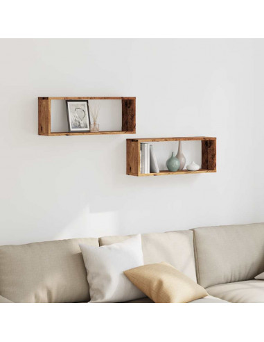 Mensole a Cubo Muro 2 pz Legno Antico 60x15x23 cm in Truciolato