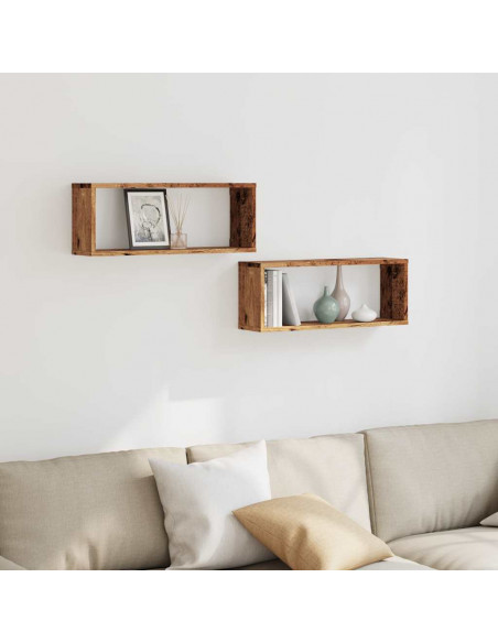 Mensole a Cubo Muro 2 pz Legno Antico 60x15x23 cm in Truciolato