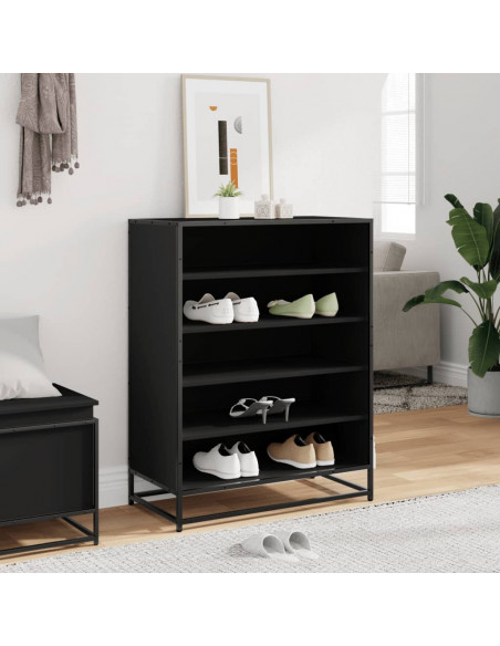 Scarpiera Nera 75x38x97,5 cm in Truciolato e Metallo