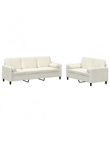 Set di Divani 2 pz con Cuscini Crema in Velluto